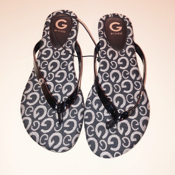 Guess Shoes - NWOT Guess Sandals Black Flip Flop Logo Print